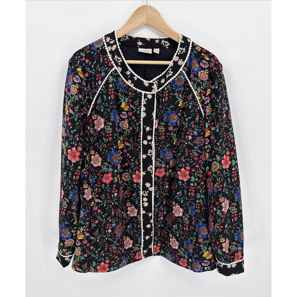 LOGO by Lori Goldstein Womens Floral Crochet Jacket Size 1X Cottage Core Boho